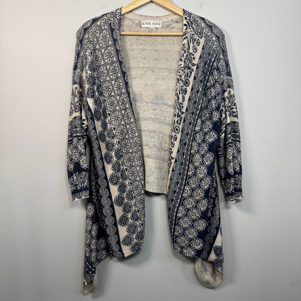 Knox Rose Cardigan Size XL Open Front Knit Cotton Draped Boho Print Western